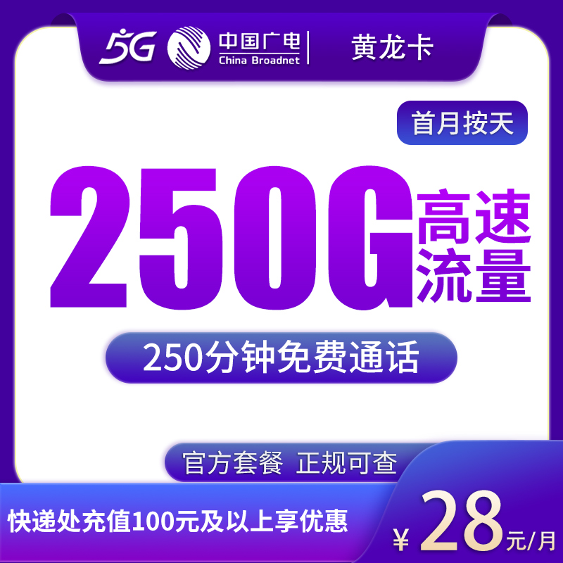 广电黄龙卡28元250G+200分钟