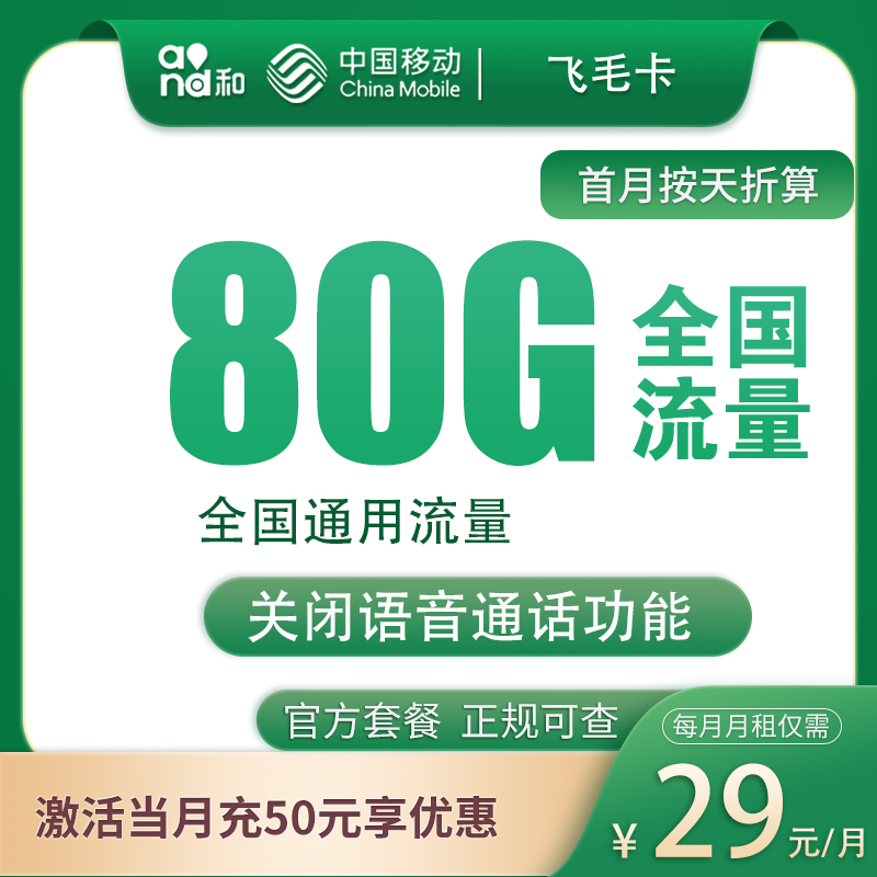 移动飞毛卡29元80G【发全国】